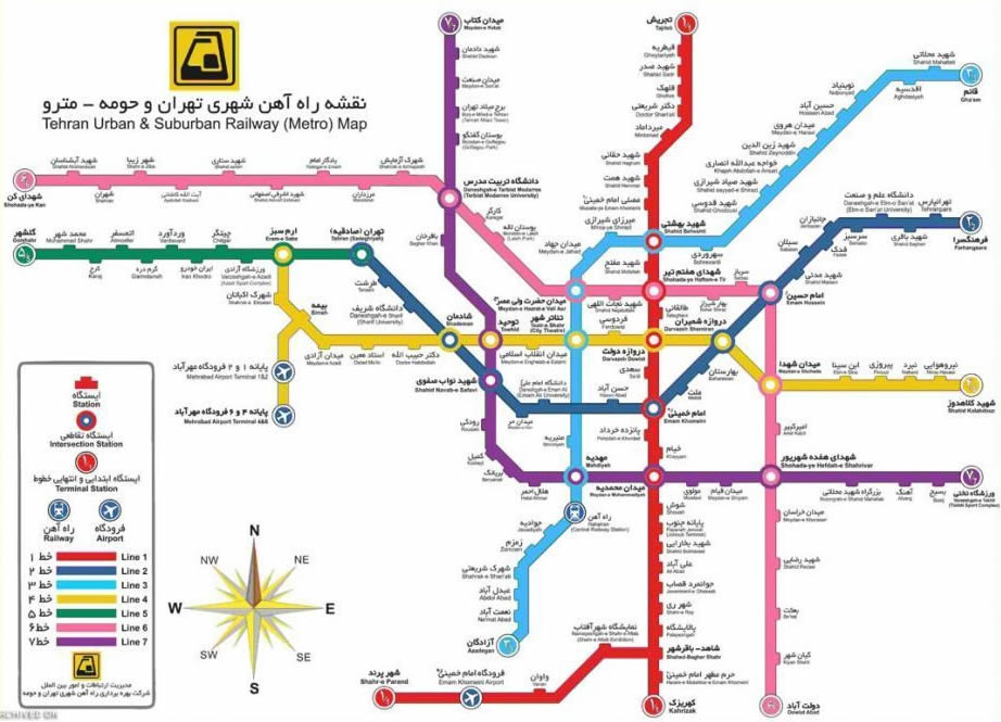 نقشه مترو تهران / خط 7 مترو / خط 6 مترو / خط 5 مترو / خط 4 مترو / خط 3 مترو / خط 2 مترو / خط 1 مترو نقشه مترو تهران